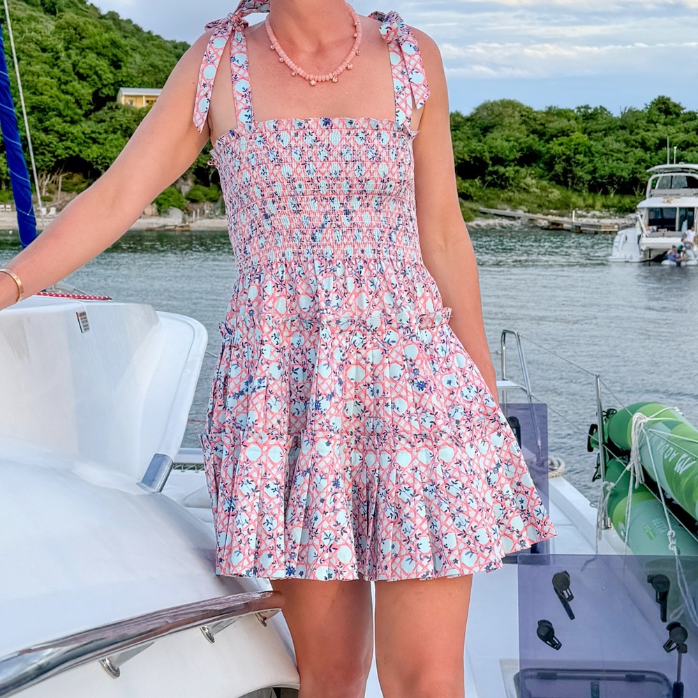 Women's Pink Tie-Shoulder Sundress with Floral Print